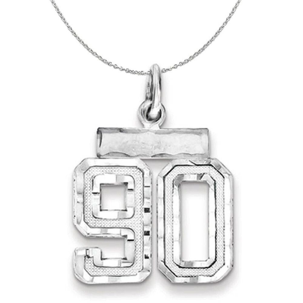Silver, Varsity Collection, Small D/C Number 90 Necklace - 24 In